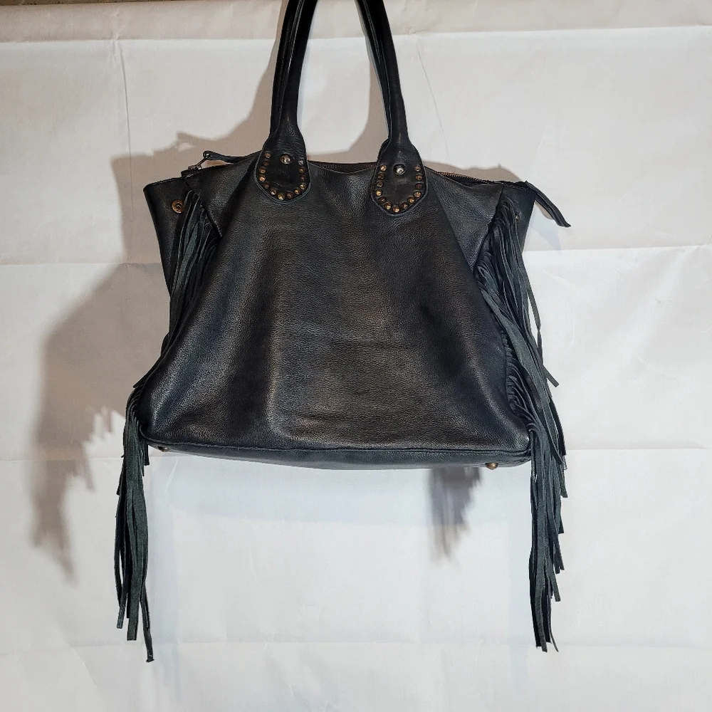 VIOLA CASTELLANI Black Handbag with Fringe and Studded Accents
